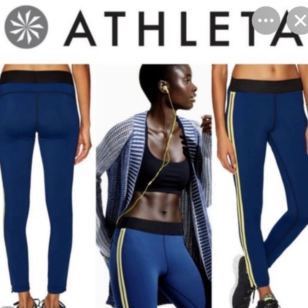 Derek Lam Women's Blue Leggings with Yellow Stripe